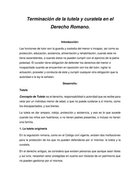 Terminaci N De La Tutela Y Curatela En El Derecho Romano Introducci N