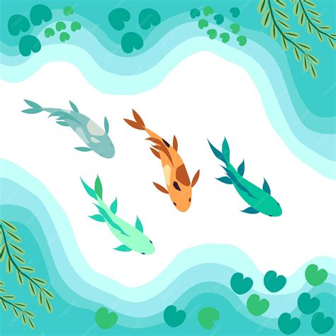 Premium Vector Design Flat Vector Koi Fish In Pond Illustration