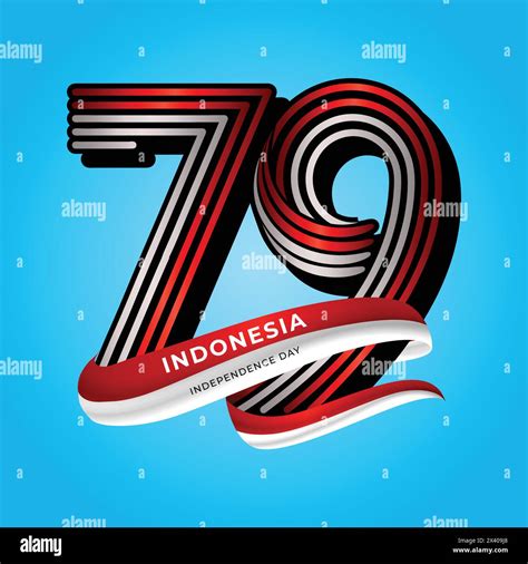 Hut Ri Ke 79 Vector Logo With Modern Line Design And Indonesian Flag