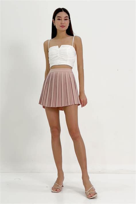 SEVYN PLEATED CURVED HEM SKORTS NUDE PINK Lovet