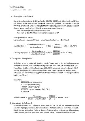 Formelsammlung Zusammenfassung Marketing Formelsammlung Marketing