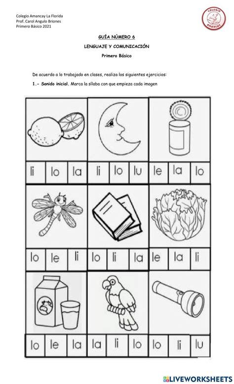 Sonido Inicial L Interactive Worksheet Silabas Fichas Iniciales