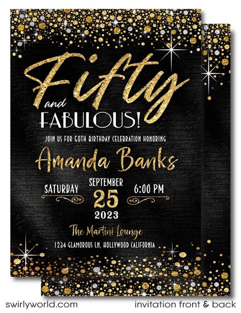 Fifty And Fabulous Elegant Gold And Black 50th Digital Birthday Invitati