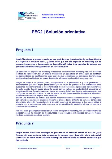 PEC2 solución Fundamentos de marketing Curso 2023 24 1r semestre