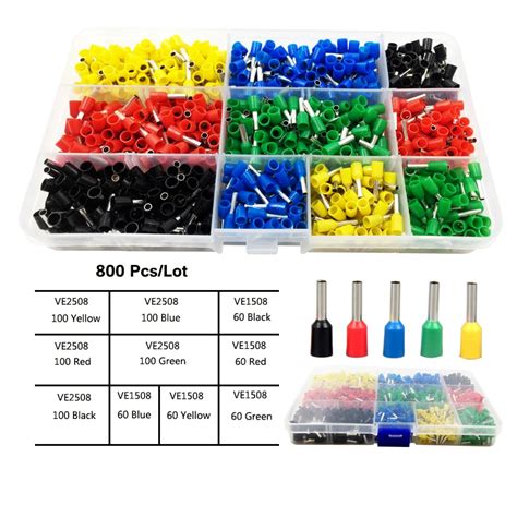 800/Pcs crimp terminal set cable electrical wire connector VE1508/VE2508 tube type insulating ...