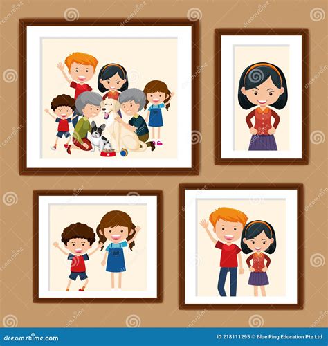 Conjunto De Fotos De La Familia Feliz En Marcos Estilo De Dibujos