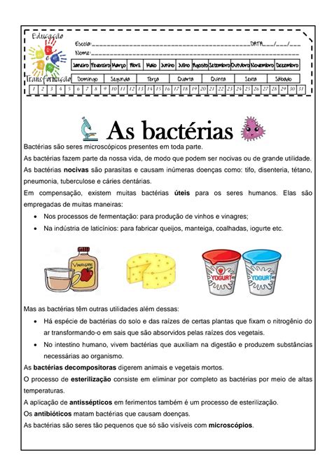 Atividade Sobre Virus E Bacterias 4 Ano