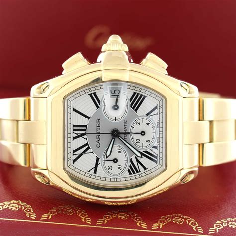 Cartier Roadster Chronograph 18k Yellow Gold Automatic Mens Watch W620