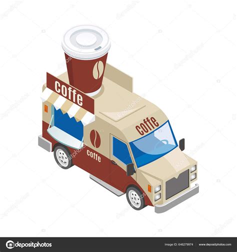 Street Food Coffee Truck Isometric Icon Vector Illustration Stock