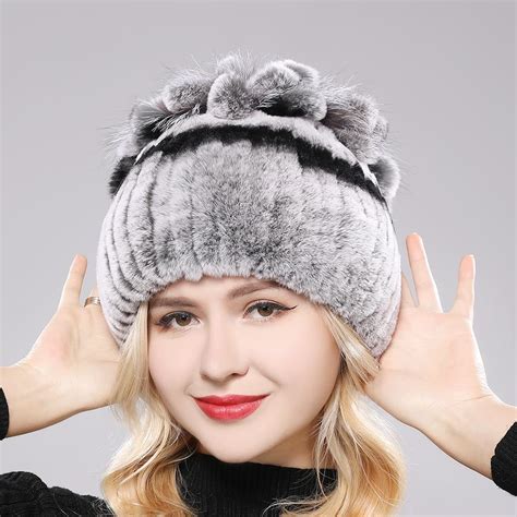 New Winter Real Rabbit Fur Beanies Hat Women 100 Genuine Real Rex