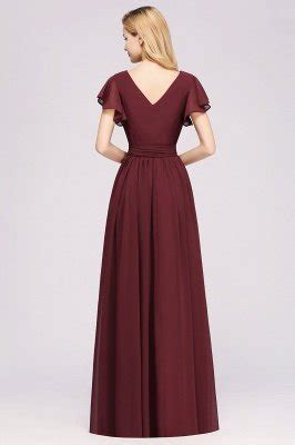 Elegant A Line Chiffon V Neck Short Sleeves Floor Length Bridesmaid