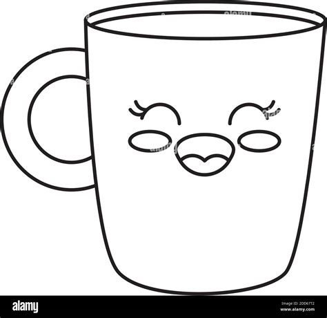 Kawaii Coffee Mug Icon Over White Background Line Style Vector