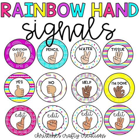 Bright Rainbow Boho Hand Signals L Multicultural And Editable Etsy