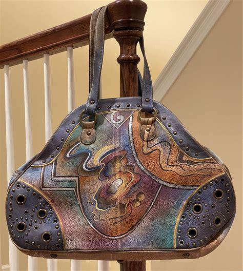 Anuschka Handpainted Large Leather Shoulder Bag Dus Gem