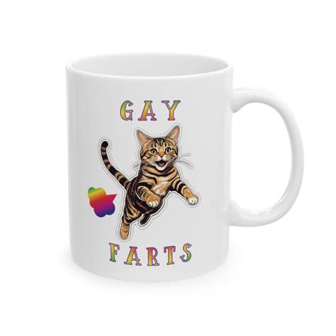 Gay Farts Pride Month Cat Farting Rainbows Coffee Cup Funny LGBTQ Gift