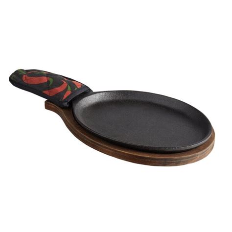 Oval Pre Seasoned Cast Iron Fajita Skillet Oak Underliner