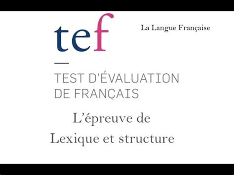 Tef Lexique Et Structure Test Test D Valuation De Fran Ais