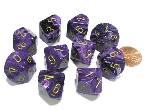 Set Of 10 Chessex Vortex D10 Dice Purple With Gold Numbers — Pippd