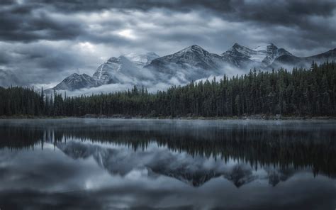 Reflection Of Cloud And Mountains In Forest Lake Wallpaper Hd Nature