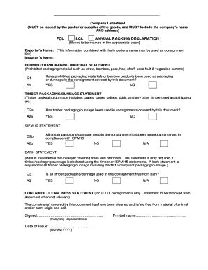 Fillable Online FCL LCL ANNUAL PACKING DECLARATION Fax Email