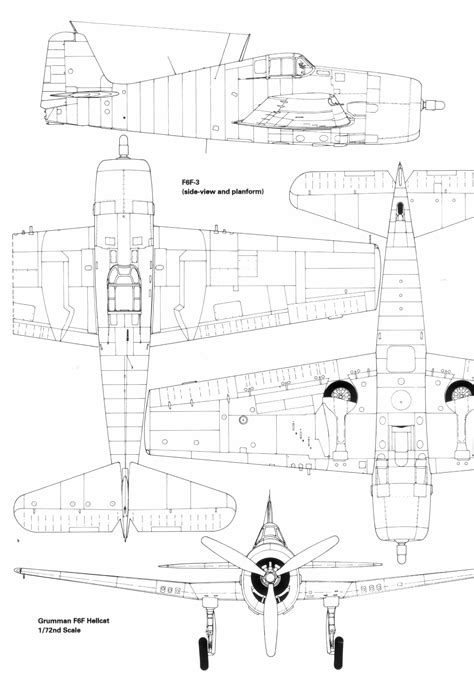 Grumman F6F Hellcat Blueprint - Download free blueprint for 3D modeling