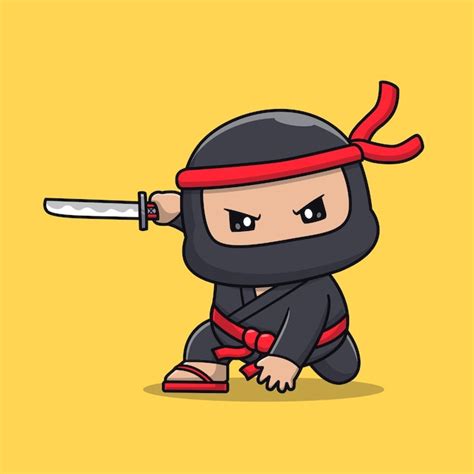 Lindo ninja con espada dibujos animados vector icono ilustración