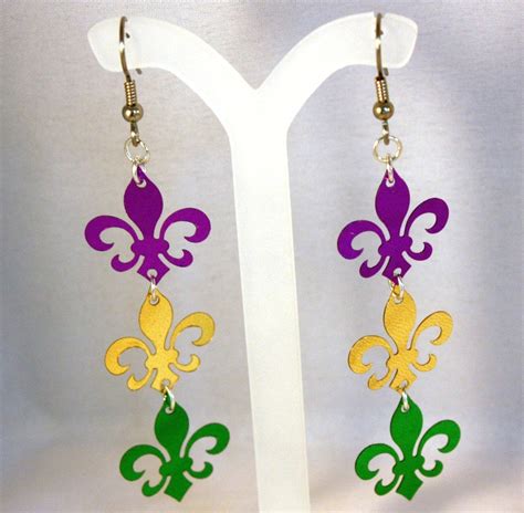 Mardi Gras Earrings Fleur De Lis Purple Gold Green Confetti Etsy