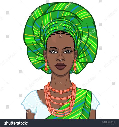 Animation Portrait Beautiful Black Woman Turban Stock Vector Royalty