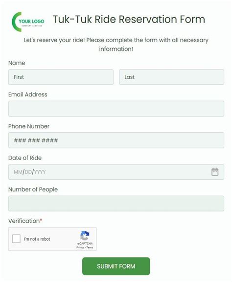 Free Tuk Tuk Ride Reservation Form Template 123formbuilder