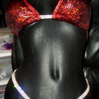 Style Red Metallic Avatar Competition Bikini With Rhinestone