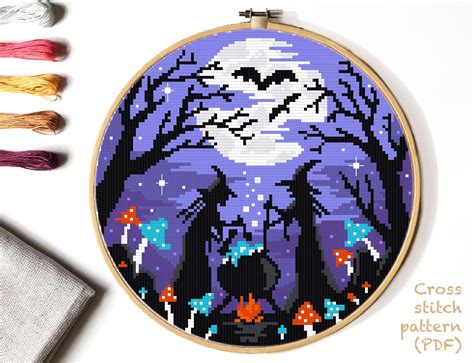 Halloween Modern Cross Stitch Pattern Witches Cross Stitch Etsy