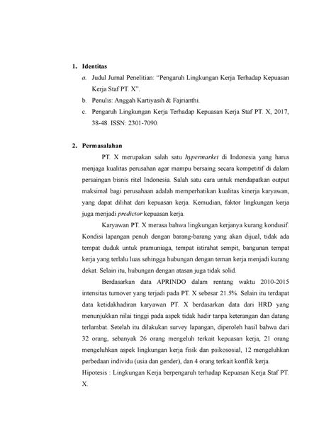 Review Jurnal Pengaruh Lingkungan Kerja Terhadap Kepuasan Kerja Staf PT