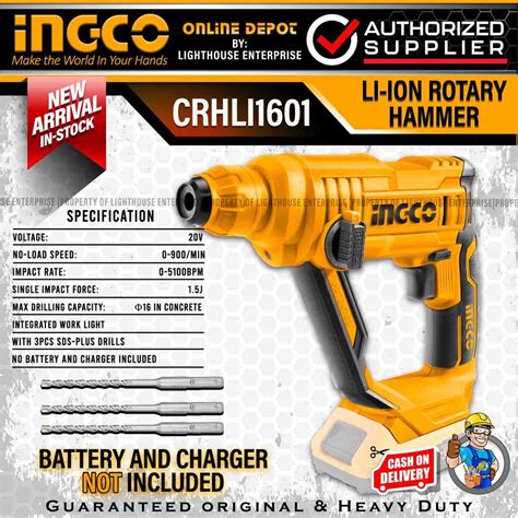 Ingco 20v Cordless Sds Plus Rotary Hammer Hammer Drill Crhli1601