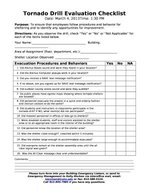 Tornado Drill Checklist Doc Template Pdffiller