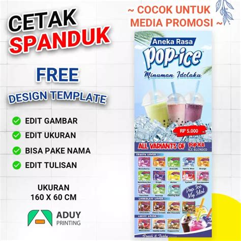 Cetak Spanduk Banner Pop Ice Minuman Viral Ukuran X Cm Bisa Kustom