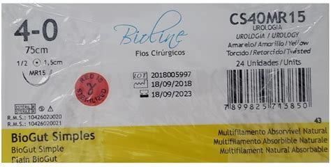 Fio Catgut Simples 4 0 Agulha 1 5cm 1 Envelope Bioline é Na