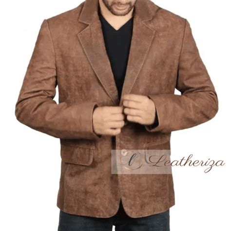 Mens Brown Leather Blazer Jacket Leatheriza