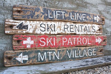 Rustic Wood Ski Sign Set Ski Decor Ski Patrol Lodge Decor Lift Line