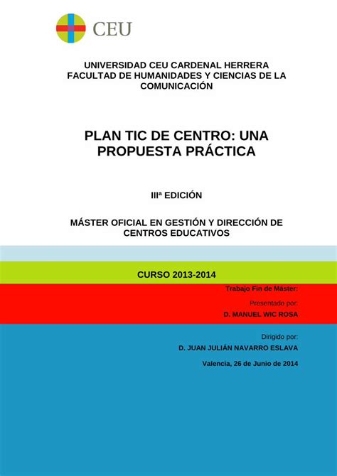 Pdf Plan Tic De Centro Una Propuesta Pr Ctica Dspace Ceu Esdspace