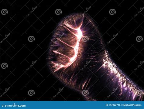 Glowing Kirlian Coronal Aura Photography With Blue And Purple Colors Of