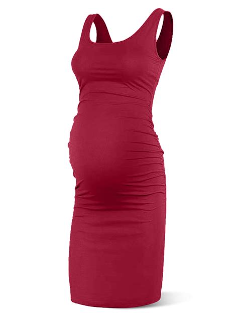 Womens Maternity Dresses Sleeveless Tank Side Ruching Bodycon