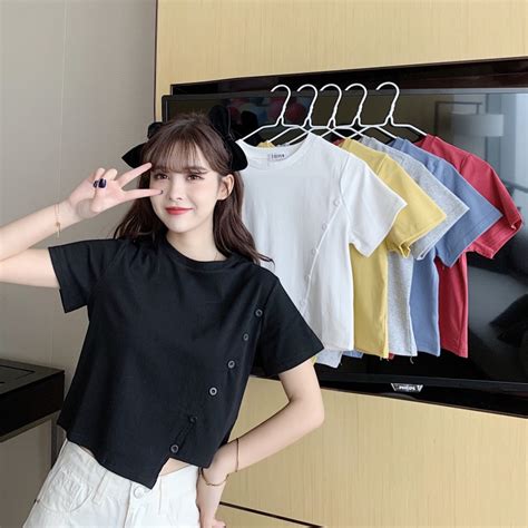 Jual YURUMA T Shirt Lengan Pendek Gaya Korea Atasan Lengan Pendek Celah