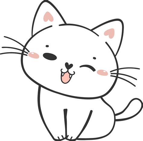 cute funny happy white kitten cat cartoon character doodle drawing ...