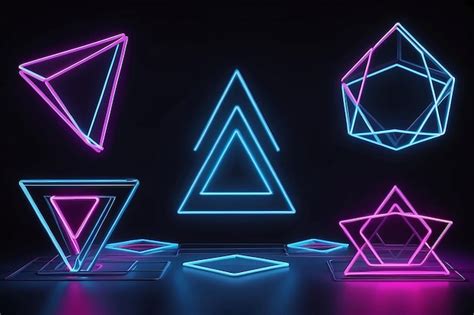 Premium Photo Geometric Shapes Neon Lights Background