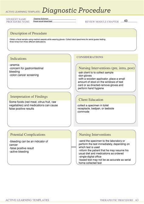 Fecal Occult Blood Test Student Name Procedure Name Review