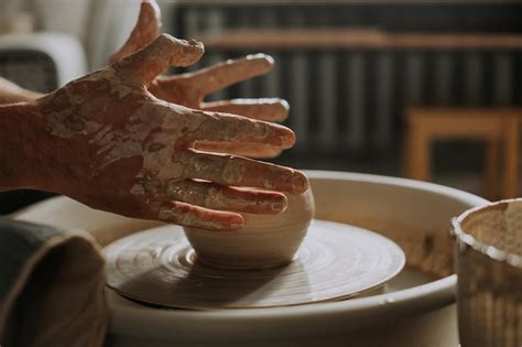 Premium Photo Close Up Shot Of Ceramic Cup Spinning On Potterss Wheel