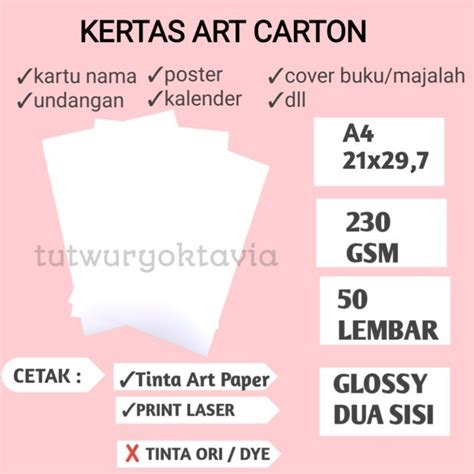 Jual Kertas Art Carton Art Paper Gsm Isi Lembar A Shopee