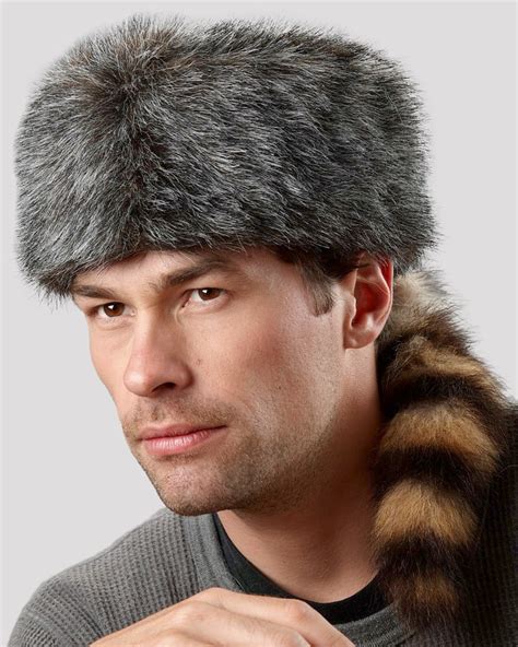 Faux Fur Coonskin Cap With Real Raccoon Tail