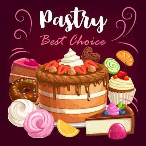 Premium Vector Pastry Cakes Desserts And Bakery Shop Sweet Cupcakes