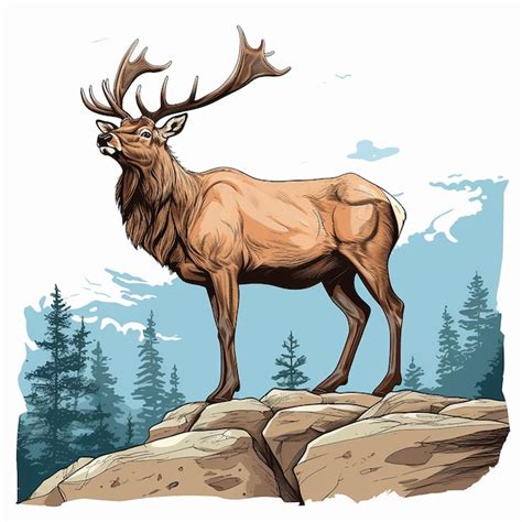 Premium Photo Highly Detailed HandDrawn Elk Standing On Ledge